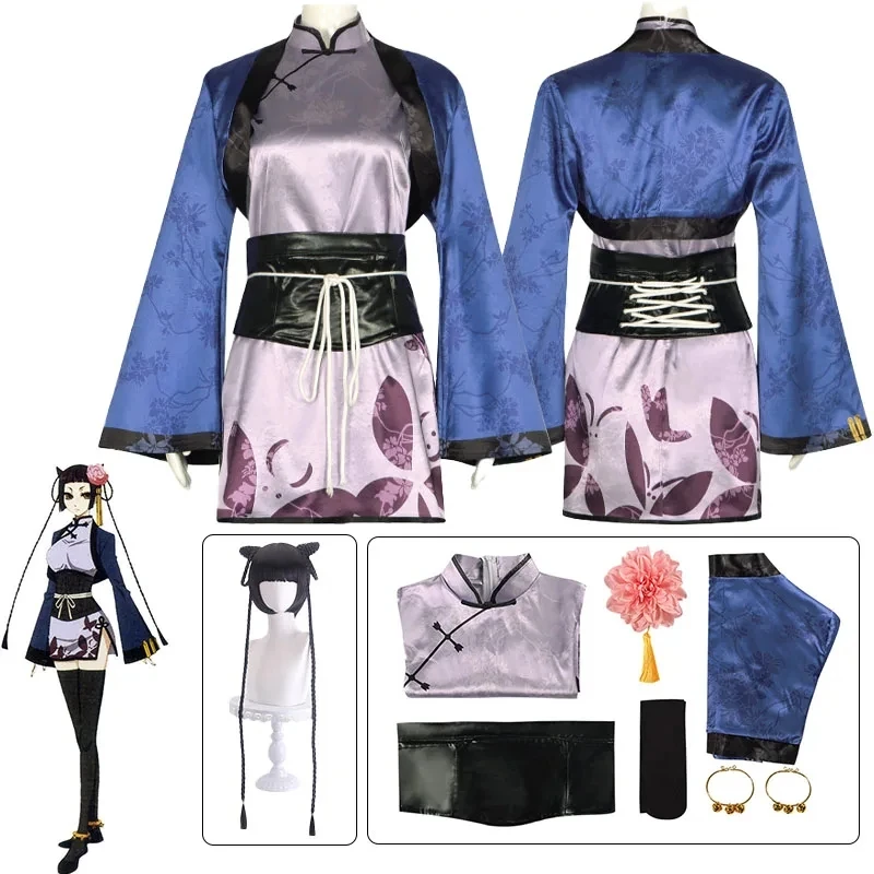 Fantasia de Cosplay Anime para Homens e Mulheres, Mordomo Preto, Ran Mao, Xale, Meias, Cocar, Tornozeleira, Adulto, Sexy, Kawaii, Estilo Chinês, Terno Cheongsam