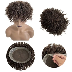 6 Inches Malaysian Virgin Human Hair Replacement 8x10 Toupee Brown Color 4# Bouncy Curl Center Mono Lace Australia Unit for Men