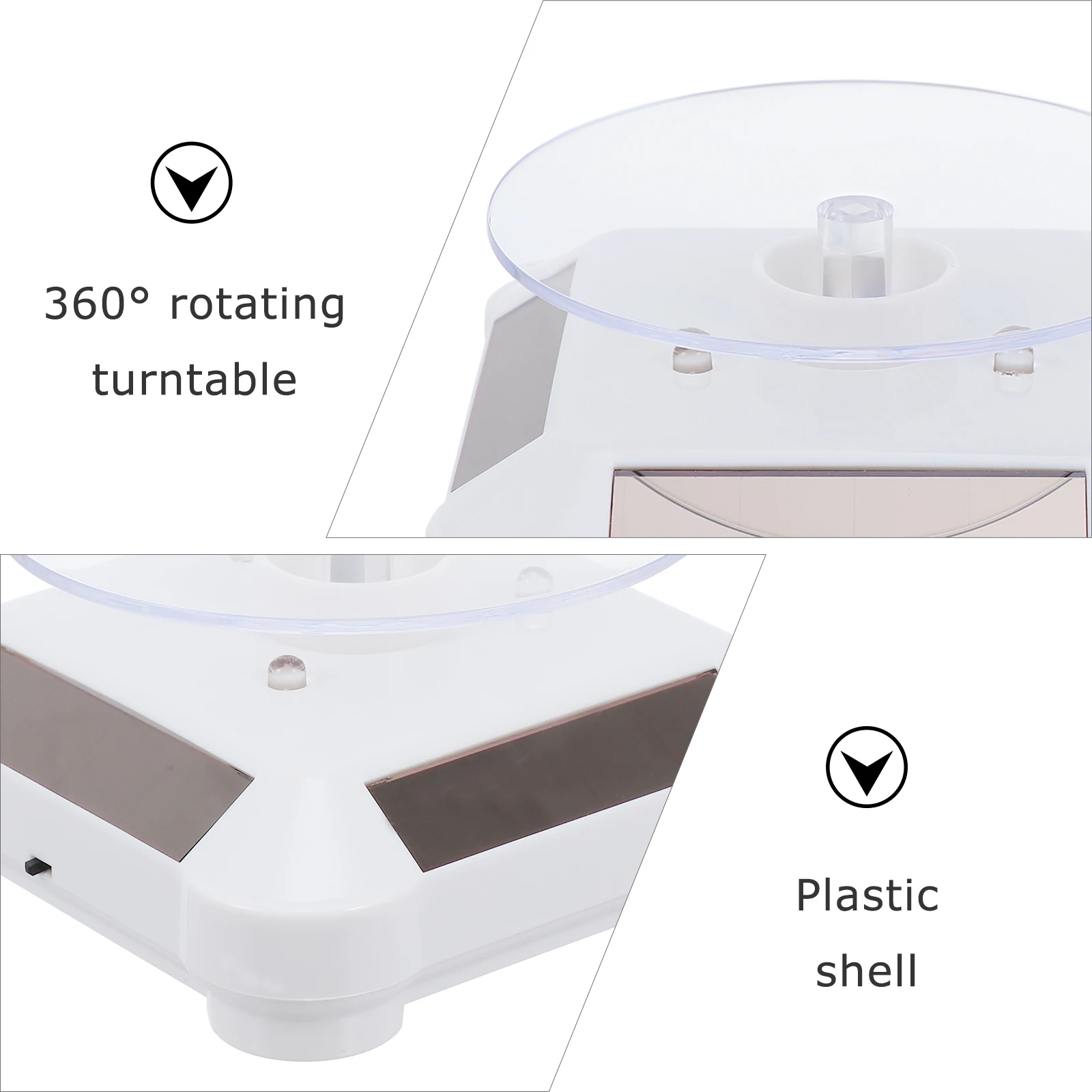 

360° Rotating Light Display Stand LED Solar Powered Turntable for Jewelry Watches Phones Camera Collectibles Showcase Retail