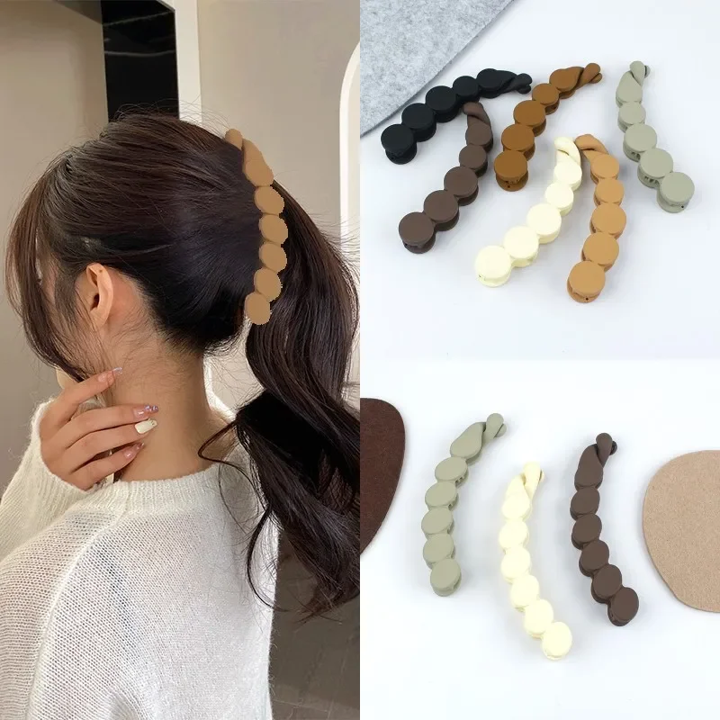 Moda kucyk Holder spinki do włosów matowy spinka w kształcie Banana proste szpilki do włosów Barrettes dla kobiet dziewczyn koreański nakrycia głowy akcesoria do włosów