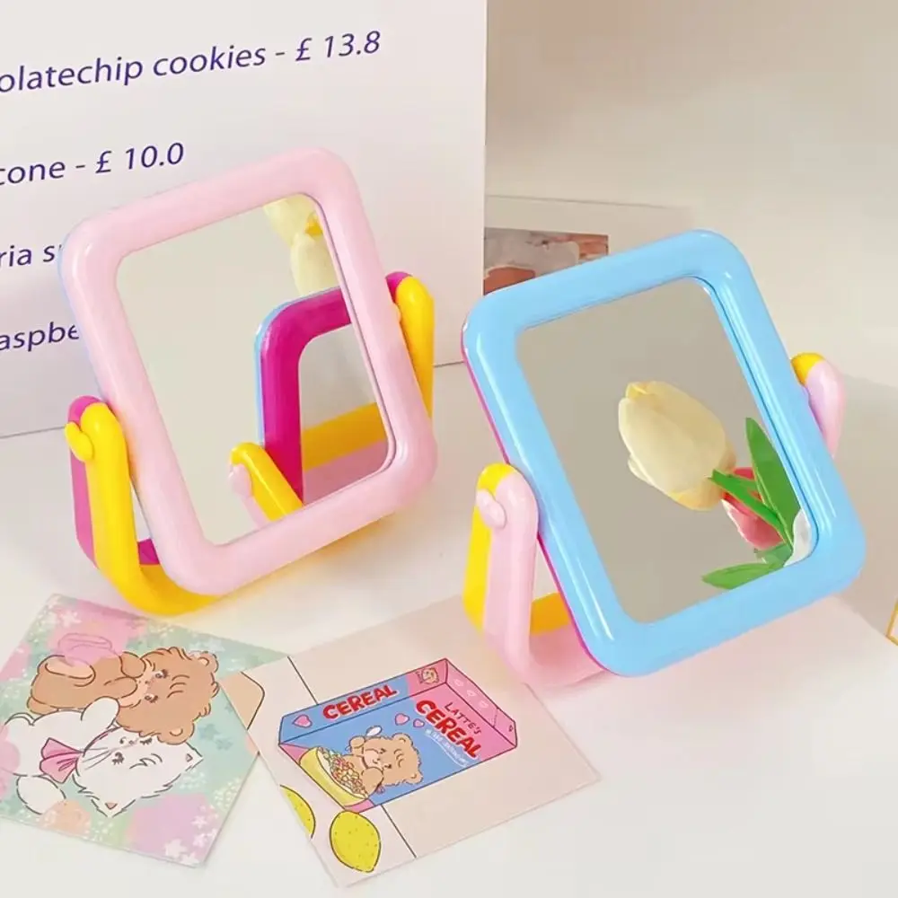 Novo criativo espelho de maquiagem de mesa bonito portátil rotativo espelho de vaidade macaron cor dos desenhos animados ferramentas beleza