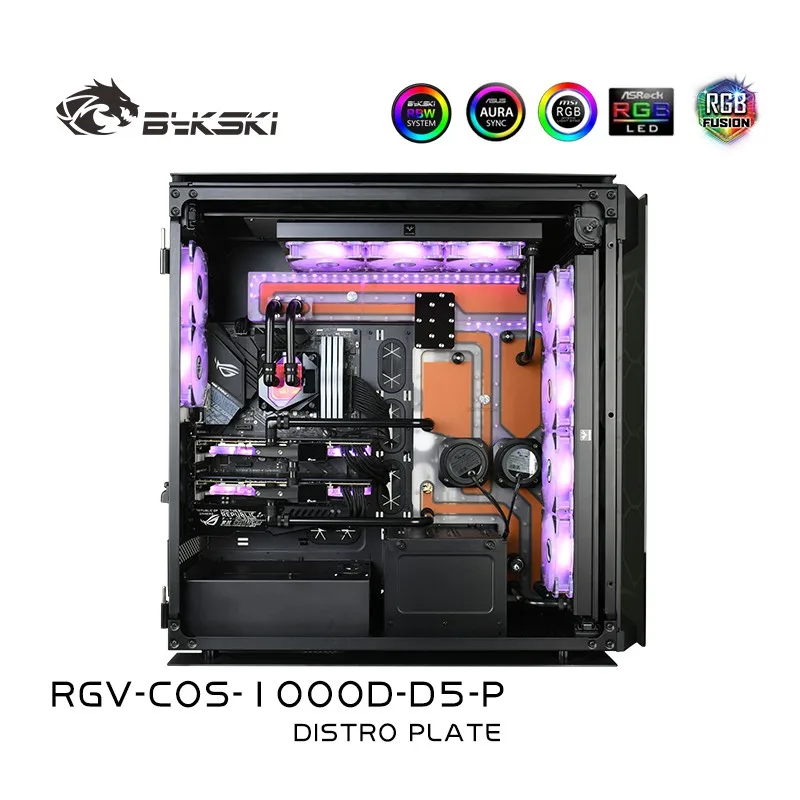 BYKSKI Distro Plate Kit for Corsair 1000D scheme computer Case water cooled reservoir, support combo D5 pump RGV-COS-1000D-D5-P