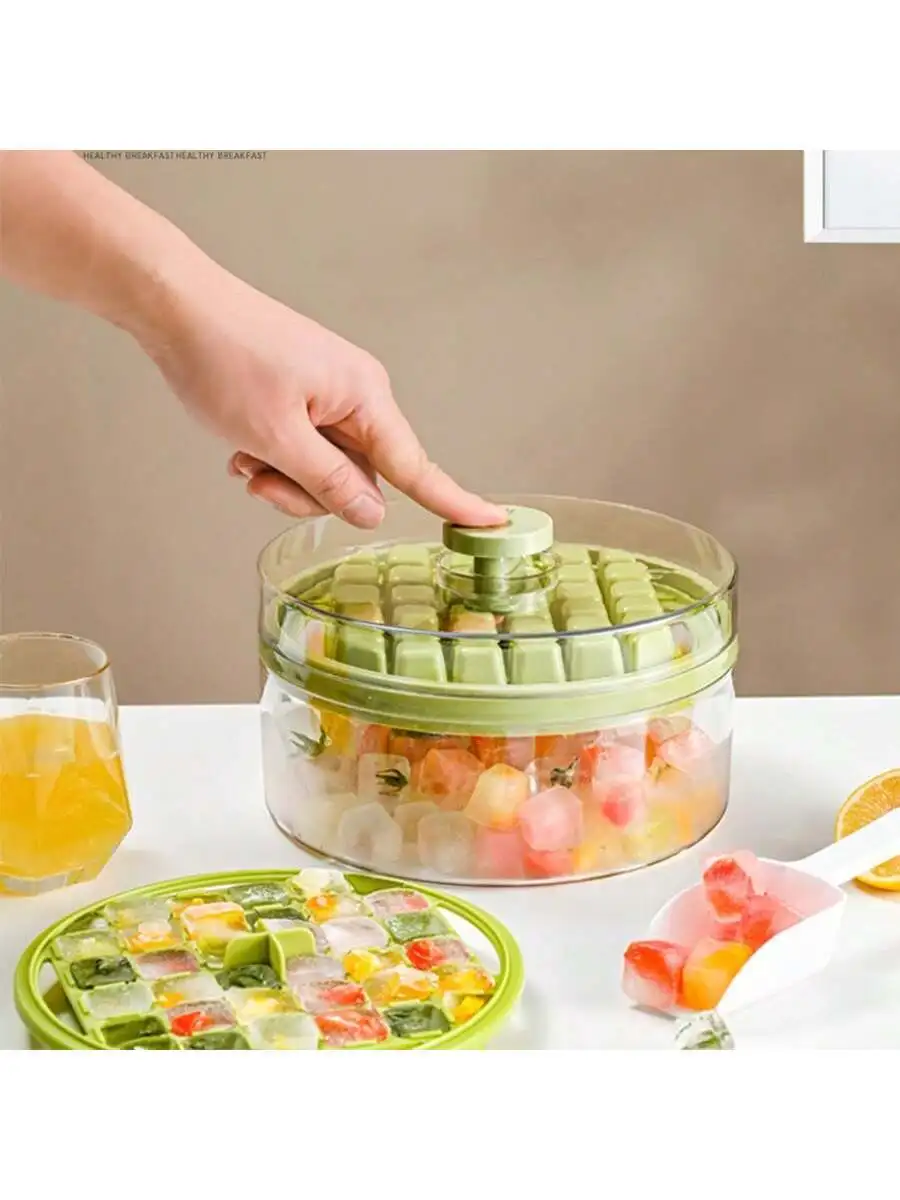 1pc 大容量家庭用アイスキューブトレイ、蓋付き、プラスチック圧縮型と氷分配ボックス、簡単にリリース、含む