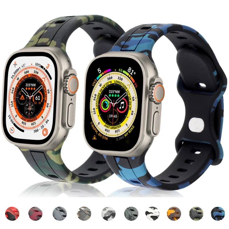 Silicone Strap For Apple Watch Ultra Band 49mm 45mm 41mm 44mm 40mm 42mm 38mm 45MM Camouflage Bracelet iWatch Series 8 SE 7 6 5 4