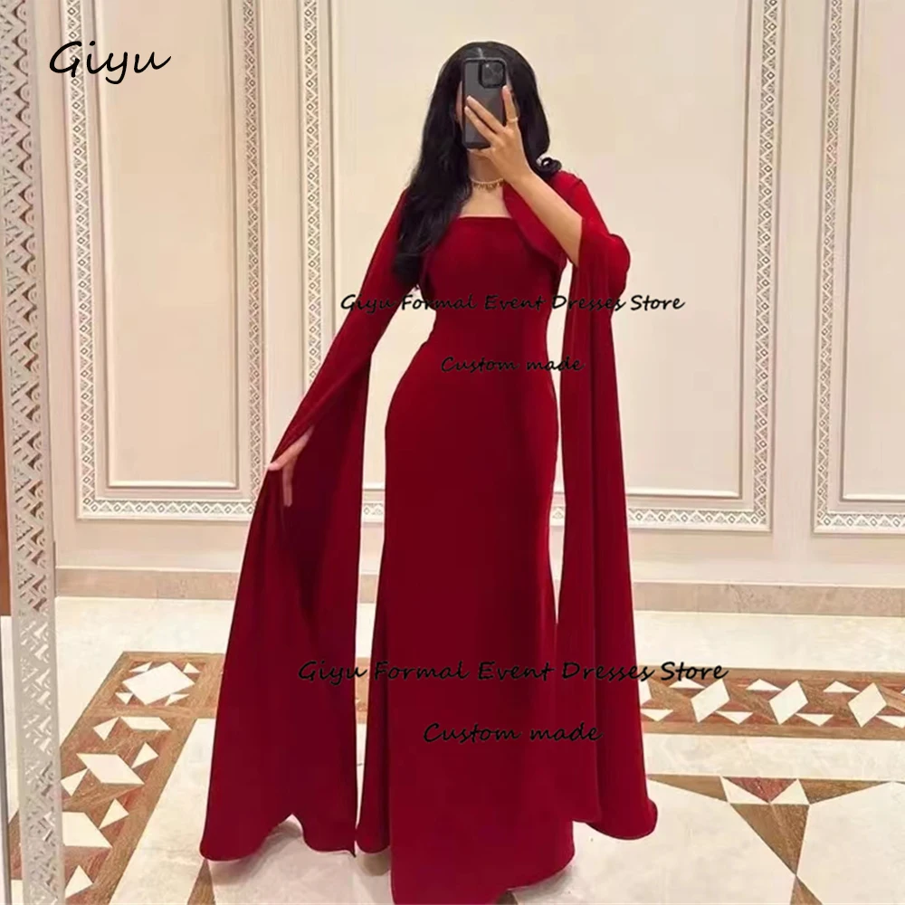 Giyu Elegant Red Cap Sleeves Stain Evening Dresses Floor Length Prom Party Gowns For Woman Vestidos De Noche 2024 Customized