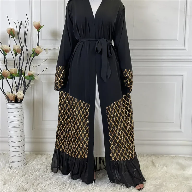 

Sequins Embroidery Dubai Abaya Islamic Clothing Muslim African Women Autumn Dress Moroccan Jellaba Maxi Robes Chiffon Cardigan