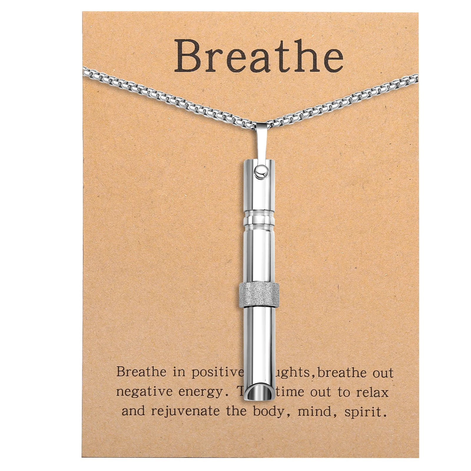 1Pc Mindful Breathing Necklace Stress Relief Pendant Stainless Steel Anxiety Breathing Necklace For Men