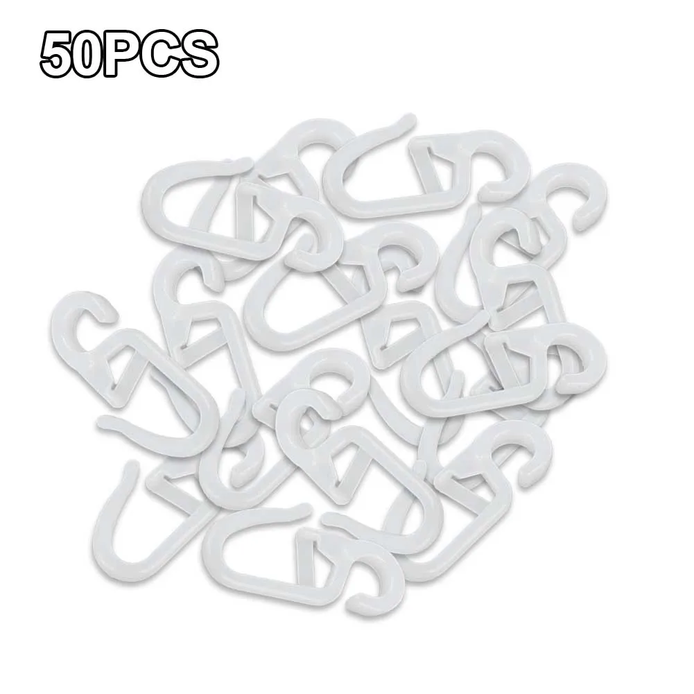 50pcs Curtain Folding Hooks Strong Tension Clip Ring Window Curtain Hanger Hooks White Plastic Curtain Hook Decorative Accessory