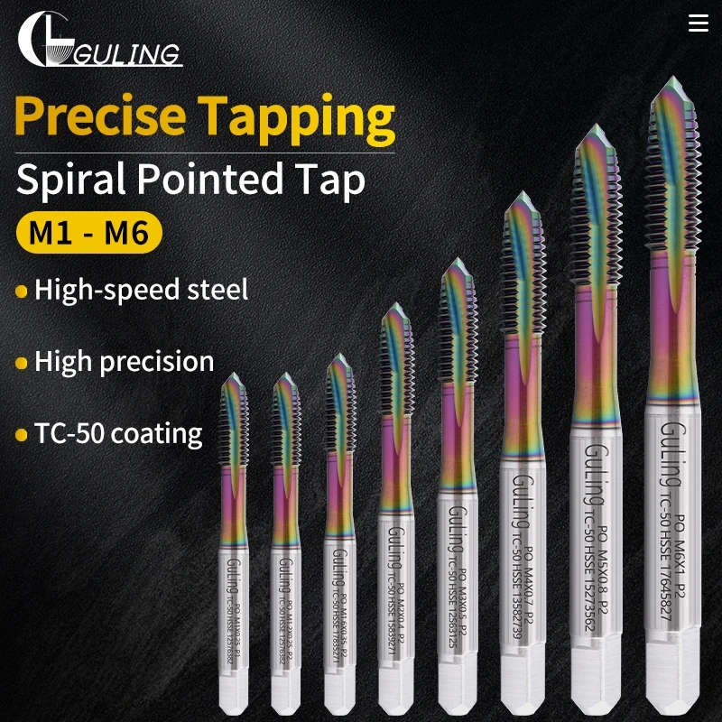 

GULING 1SET M1-M6 Bearing Steel Taper Spiral Point Set Kit Screw Thread Tap Drill 8PCS：M1 M1.2 M1.6 M2 M3 M4 M5 M6