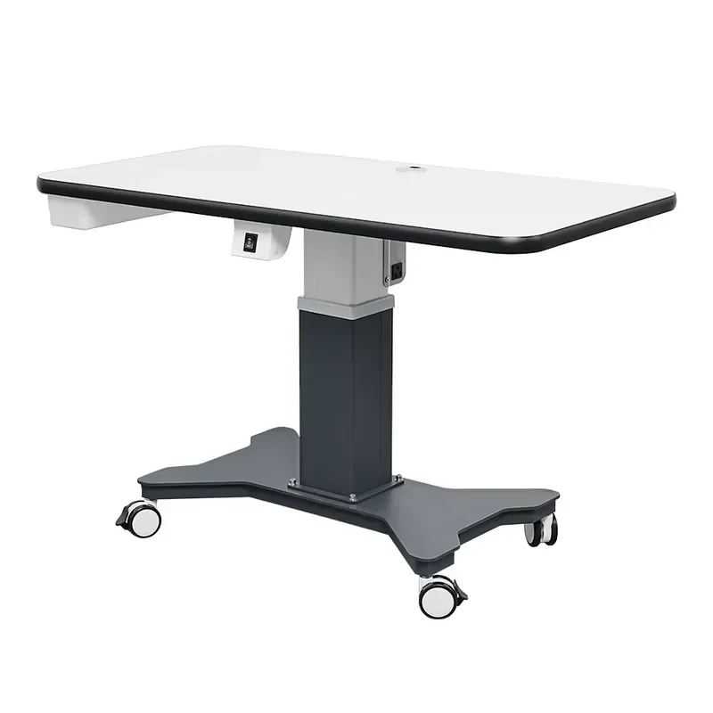 Silent Electric Height Adjustable Optometry Lift Table with Universal Wheels Large Desktop Optical Instrument Bracket for