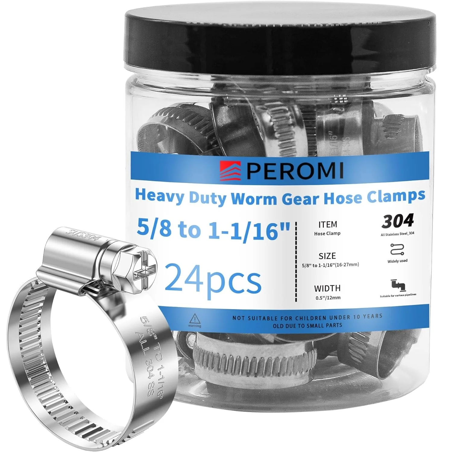 24 Pcs Hose Clamps 304 Stainless Steel 16-27mm Adjustable German Worm Gear Mini Metal Pipe Clamp Fuel Line Heavy Duty Tube Clamp