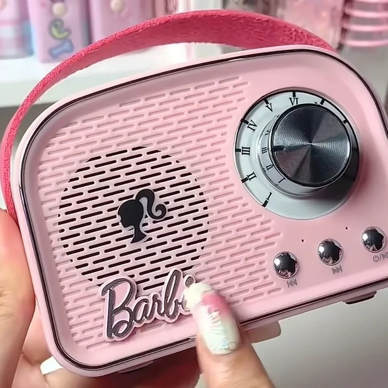 Miniso Barbie Bluetooth Wireless Speaker Cartoon Cute Fashion Retro Design High-quality Speaker Kawaii Desktop Decorations Gift