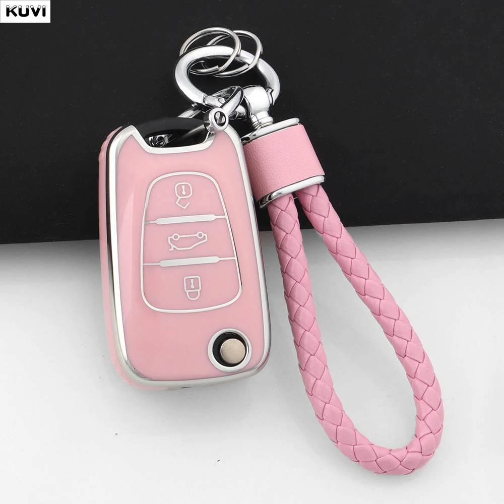 Rosa TPU-Autoschlüsselhülle für Hyundai I20 I30 Elantra Azera Veracruz Veloster für Kia Rio K7 K5 Sportage Sorento.