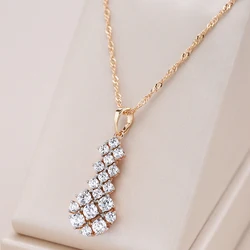 Kinel Fashion Natural Zircon Pendant Necklace for Women Luxury 585 Rose Gold Silver Color Mix Party Daily Ethnic Retro Jewelry