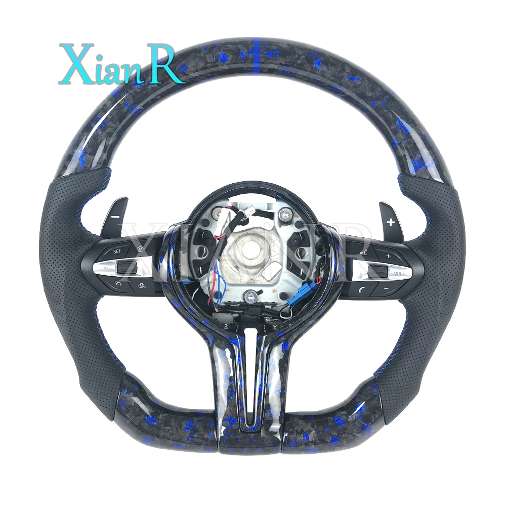 Customized blue powder forged carbon fiber perforated leather steering wheel for BMW 1234567 series X1X2X3X4X5X6 series F18 F02