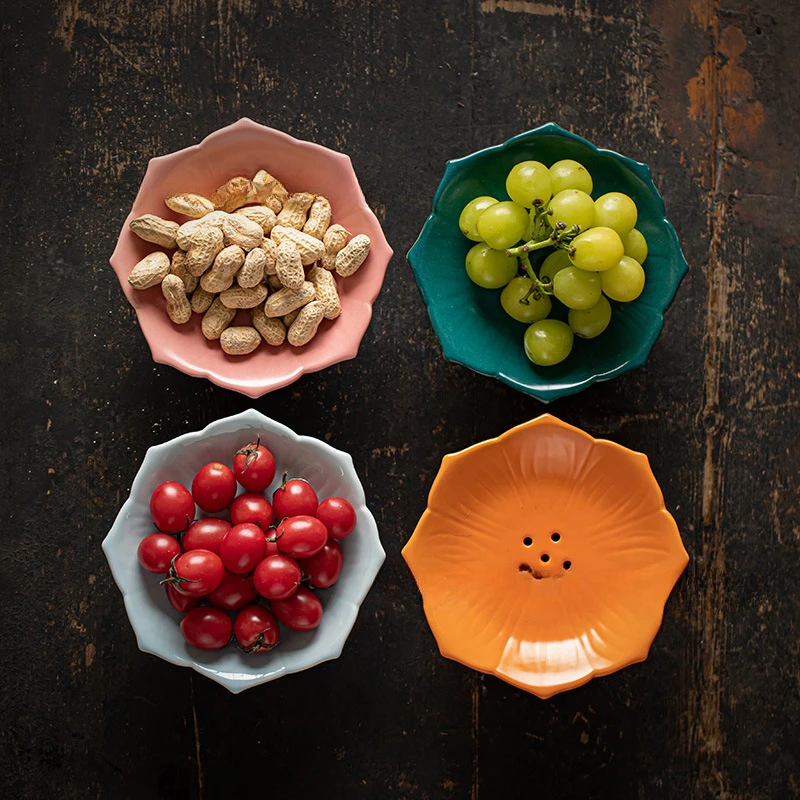 Ceramic Stilt Refreshment Plate Creative Tea Room Drain Fruit Plates Pastry Dried Fruit Snack Plate