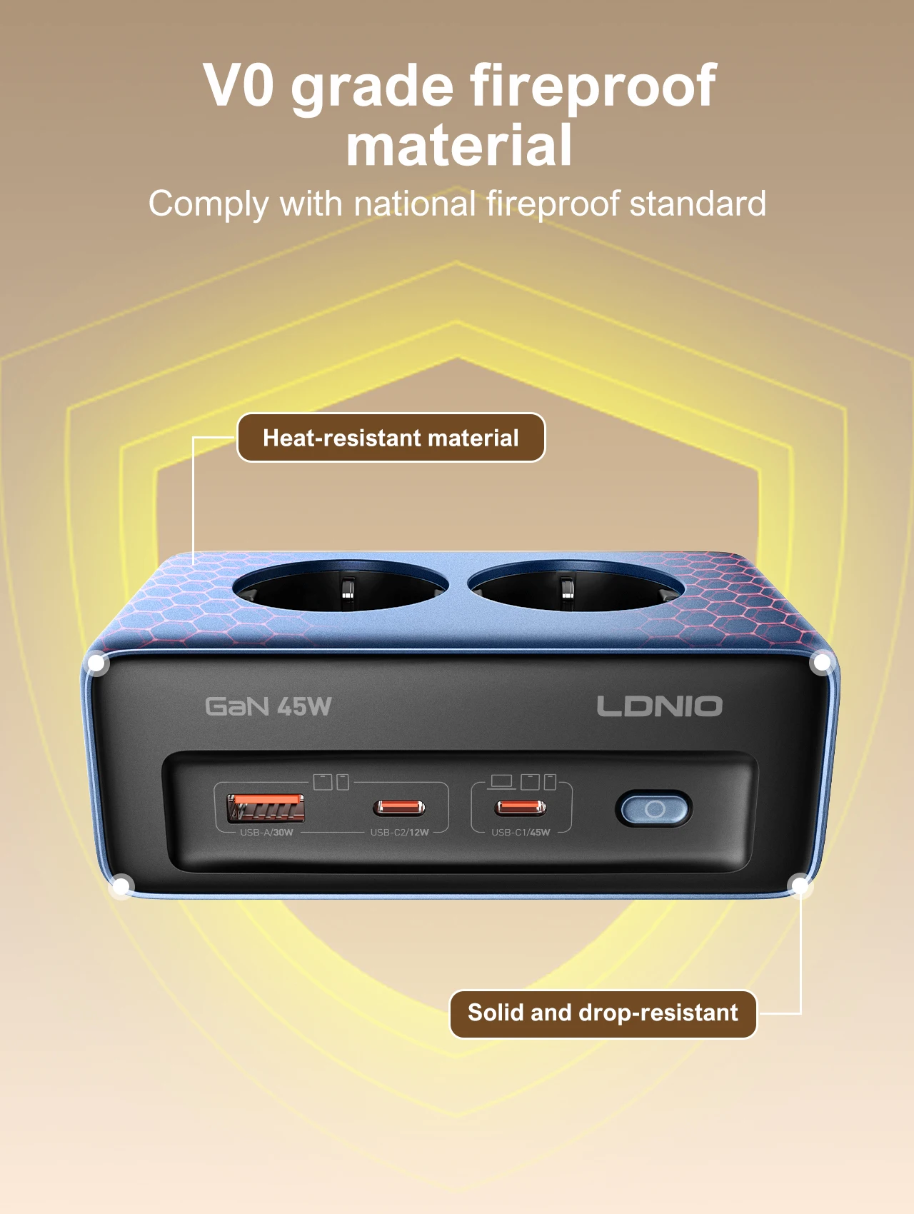 LDNIO شاحن سريع مكعب قطاع الطاقة 2 متر تمديد كهربائي سلك الطاقة 45 واط نوع C محطة شحن الولايات المتحدة المملكة المتحدة الاتحاد الأوروبي Kr Usb محول القابس