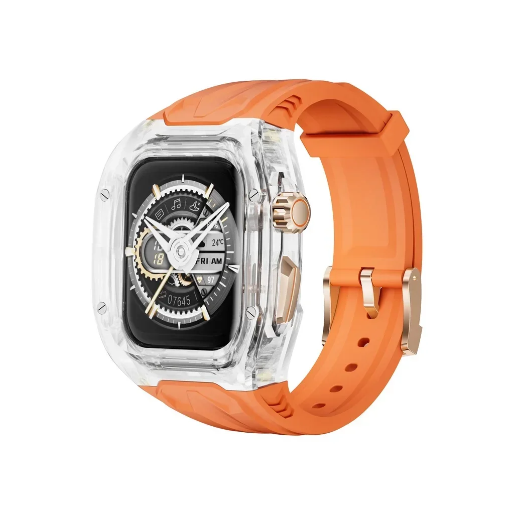 Luxury PC Case + TPU Strap for Apple Watch 45mm 44mm Stainless Steel Buckle Band for iWatch 9 8 7 6 5 4 DIY Modification