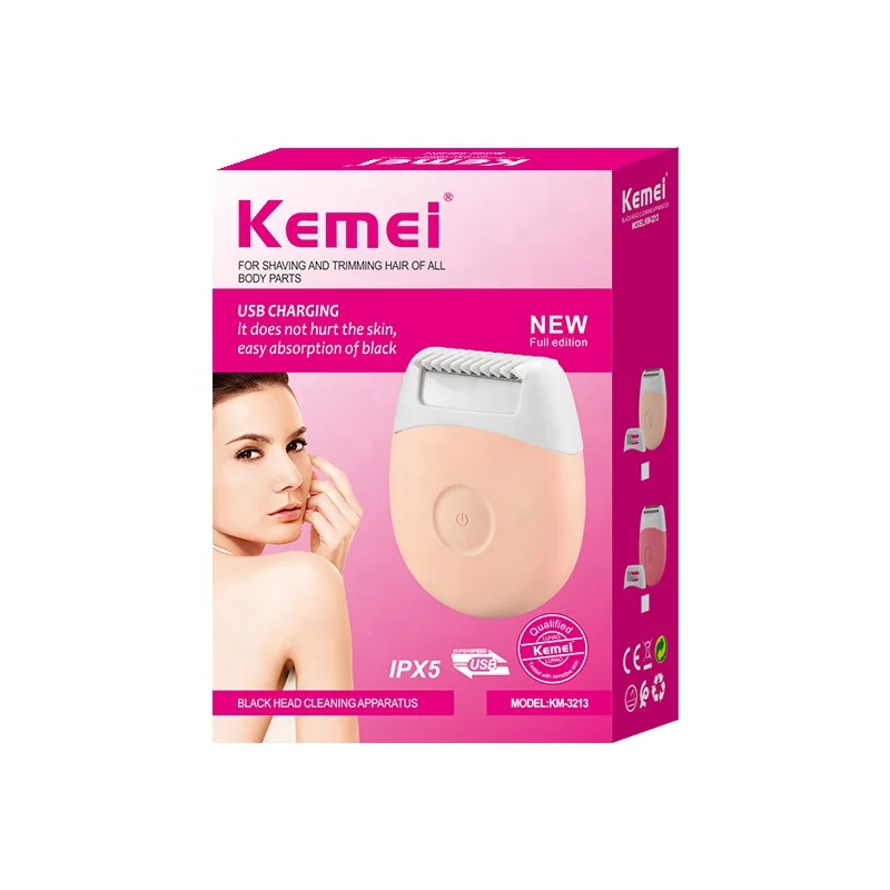 Kemei-Km-3213 Removedor De Pêlos Corporais, Mini Design, Enchimento Rápido, Lâmina À Prova D' Água, Removedor De Pêlos Corporais, Sem Danos De Pele, Carregamento USB