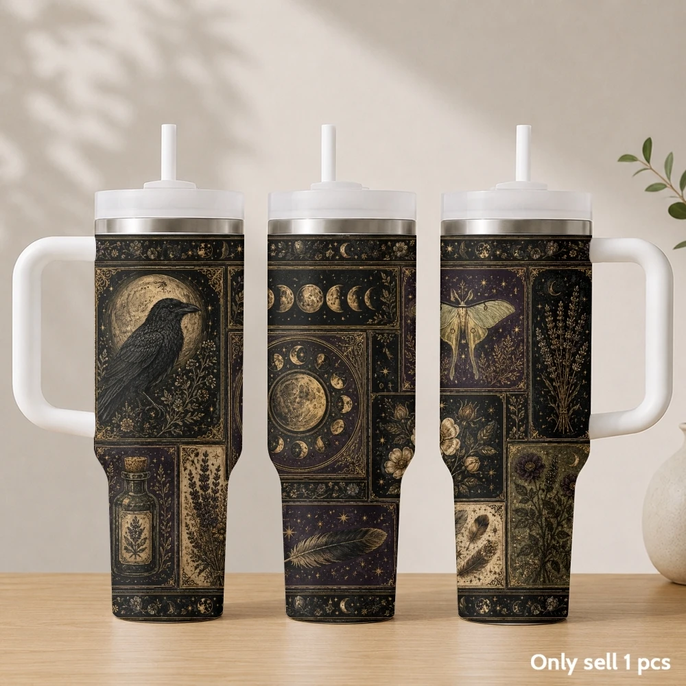 Gothic dark patterns Vacuum Flasks 40oz Stainless Steel Insulated Tumbler with Handle & Straw Leakproof Travel Mug