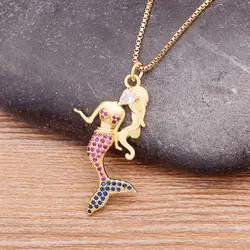 Nidin Gold Plated Exquisite Fashion Mermaid Pendant Necklace Elegant Zircon Birthday Party Anniversary Gift Jewelry For Femme