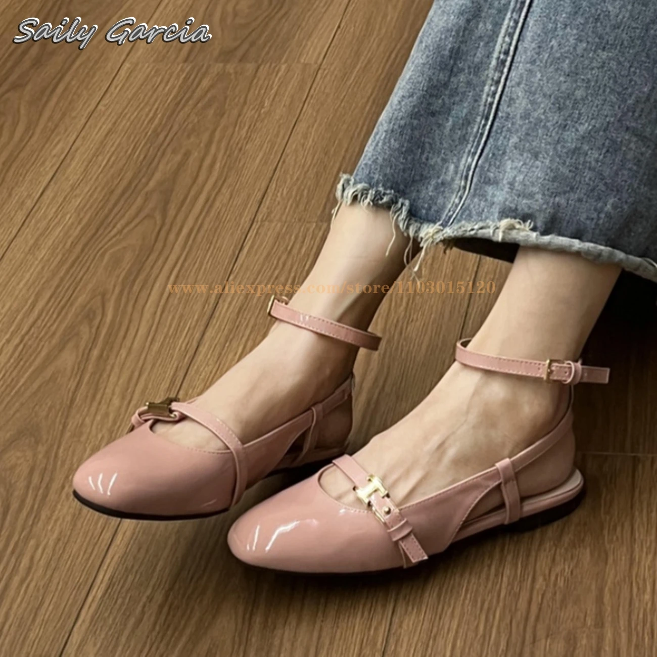 Patent Leather One Word Belt Buckle Strap Flats 2024 Summer NEW All-Match Casual Shoes Mary Jane Grace Women Shallow Flats