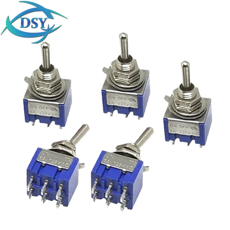 5PCS MTS-102 MTS-103 MTS-202 MTS-203 3Pin 6Pin Miniature Lever Toggle Switch Single Pole Double Throw ON-OFF-ON /ON-ON 120VAC 6A