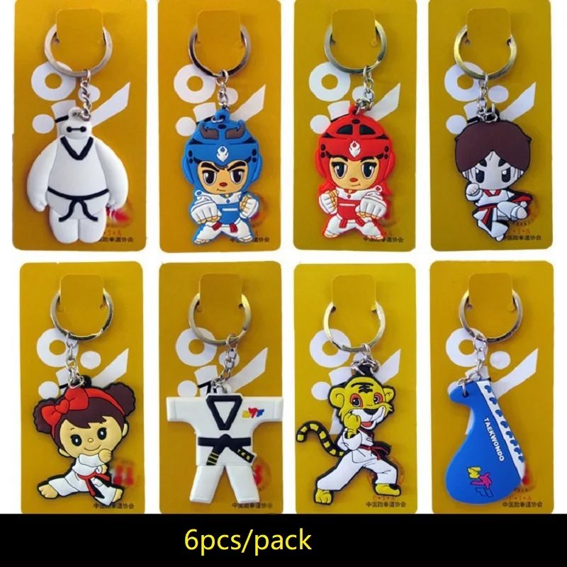 6 Pcs Taekwondo Keychain Souvenir Cartoon Sport Gifts For Birthday Keepsake Pendant Key Button Key Ring