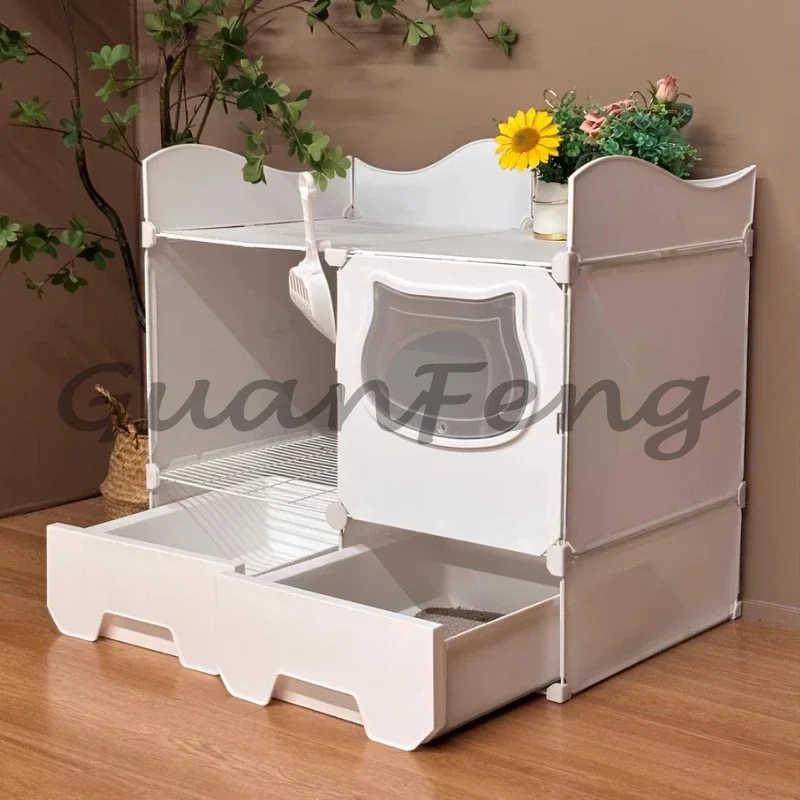 Luxury Large Walk-in Cat Litter Box, High Splash-Proof Border Covered Pet Toilet, Dust-Free & Easy to Clean Cat Bathroom