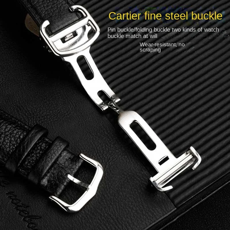 For Cartier Tank Must London Solo Genuine Leather Watch Strap Quick Disassembly Cow Band Folding Pin Buckle 16 17 19 20 22 23mm