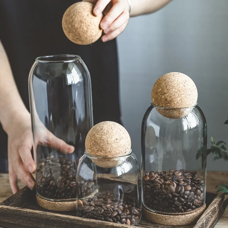 Round ball cork stopper lead-free glass bottle storage jar coffee bean sealed dried fruit grains transparent creative tea cans