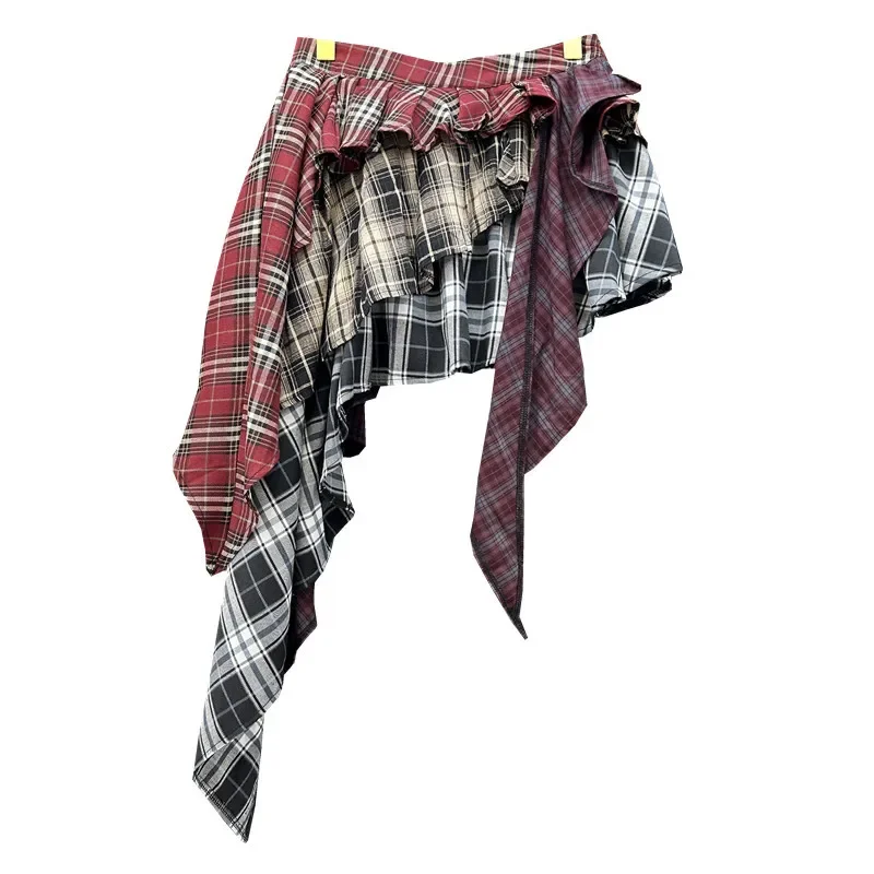 Skirt Patchwork Spliced Women Skirts High Waist Slim Zipper Fly Flat Autumn 2025 Plaid Slight Strech Sexy Sheath Streetwear