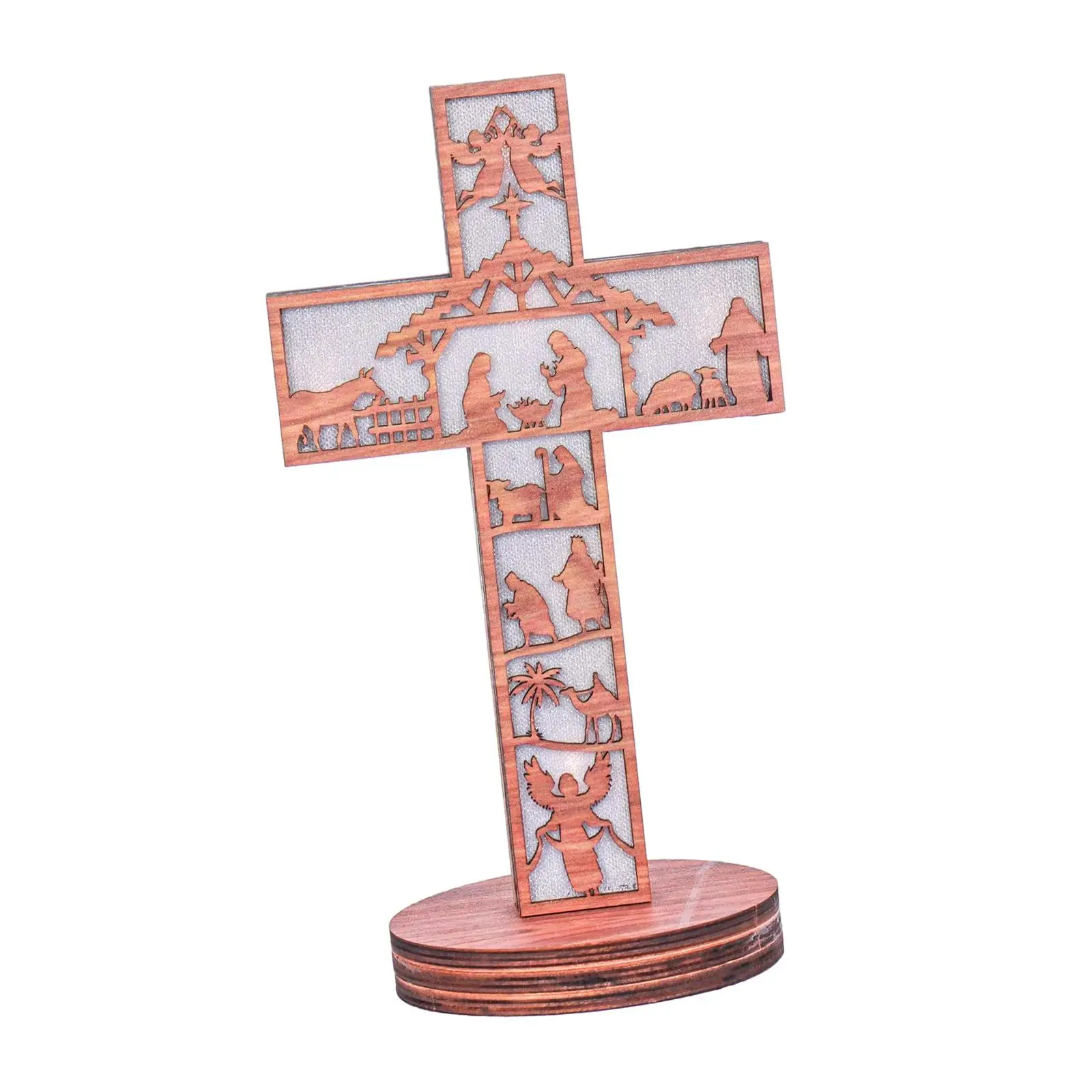 Nativity Scene with Light Boxwood Centerpiece Modern Ornament for Desk Decoration Christmas Theme