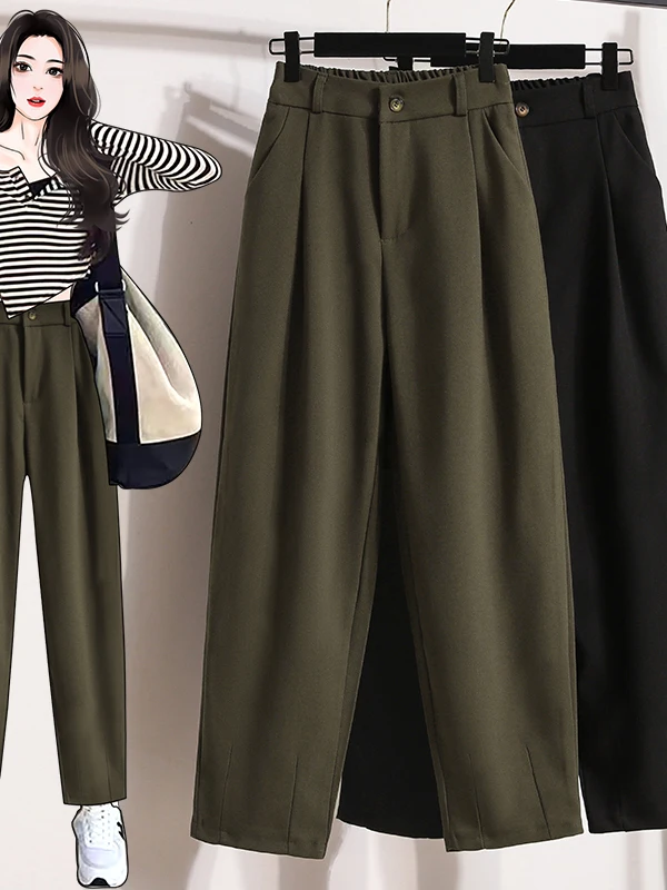 High-End Women's Suit 2026 Slant Pocket Cucumber Pants Slim Cone Casual Commute Harlan Long Pants Polyester Fiber High Waist