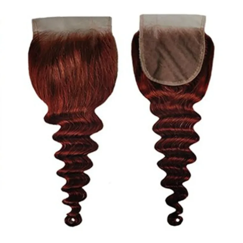 透明な4x4レースクロージャー付き人毛ウィッグ、ルーズディープウェーブ # 33色の自然なウェーブ、柔らかく耐久性のあるブラジル産バージンレミーヘア