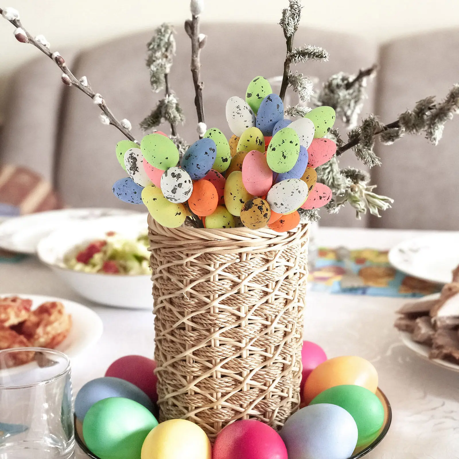 8 Piezas de Ramas Decorativas con Huevos de Pascua, Ramas con Huevos Decorados para Manualidades, Decoración para Fiestas de Pascua, Adorno Festivo