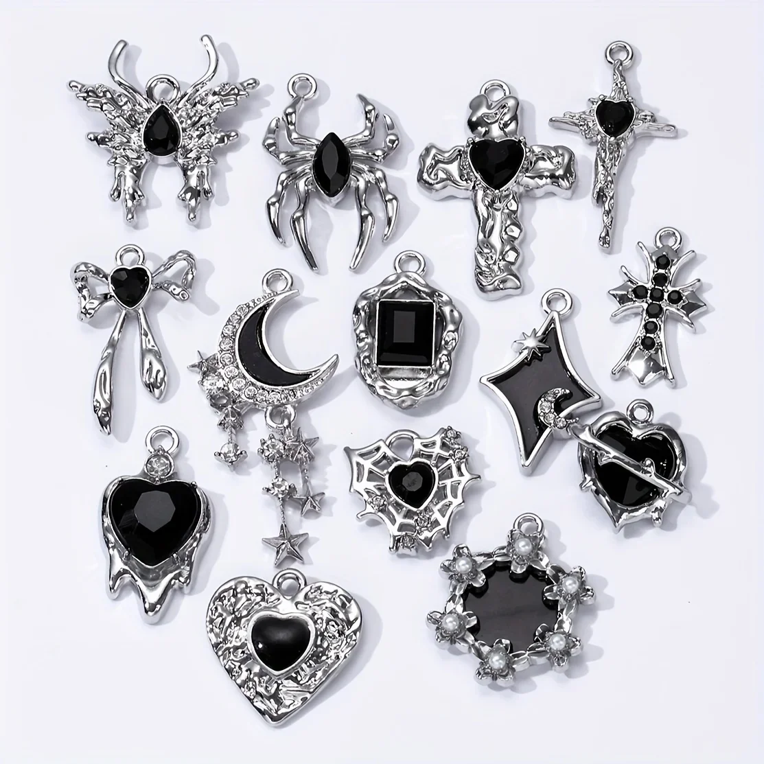 5pcs New Moon Star Enamel Charms Random Mix Dark Y2K Fashion Style Pendants For Making Handmade DIY Jewelry Accessories Necklace
