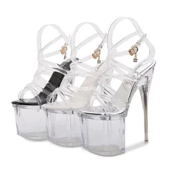 Womenās High Heel Sandals Platform Stripper Nightclub Party Transparent Buckle Strap Female Summer Sexy Banquet Crystal Heel PVC
