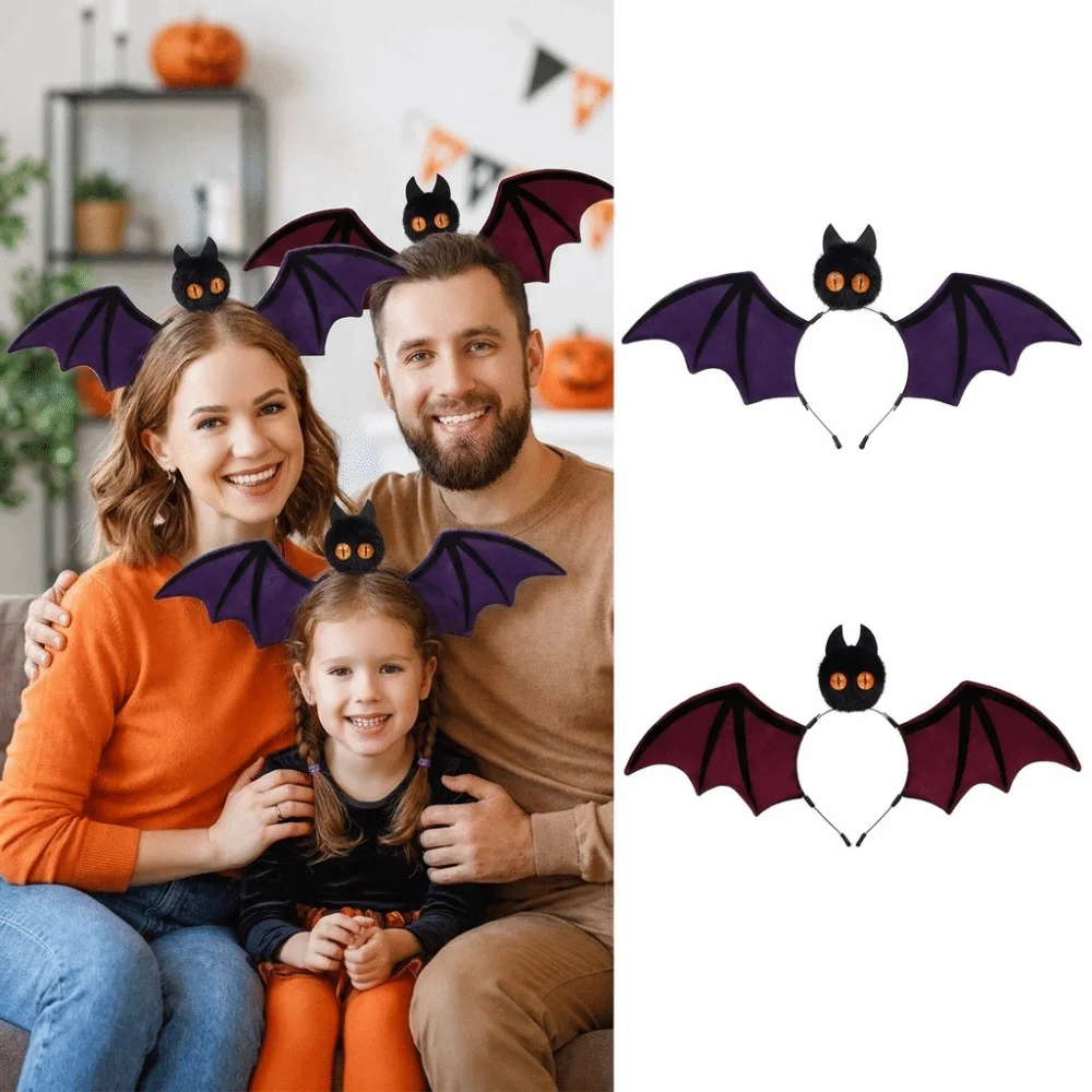 Soft Velvet Fabric Bat Headband Delicate Bat Wing Decoration Flexible Headband Frame Bat Wing Headband Classic Wine Red