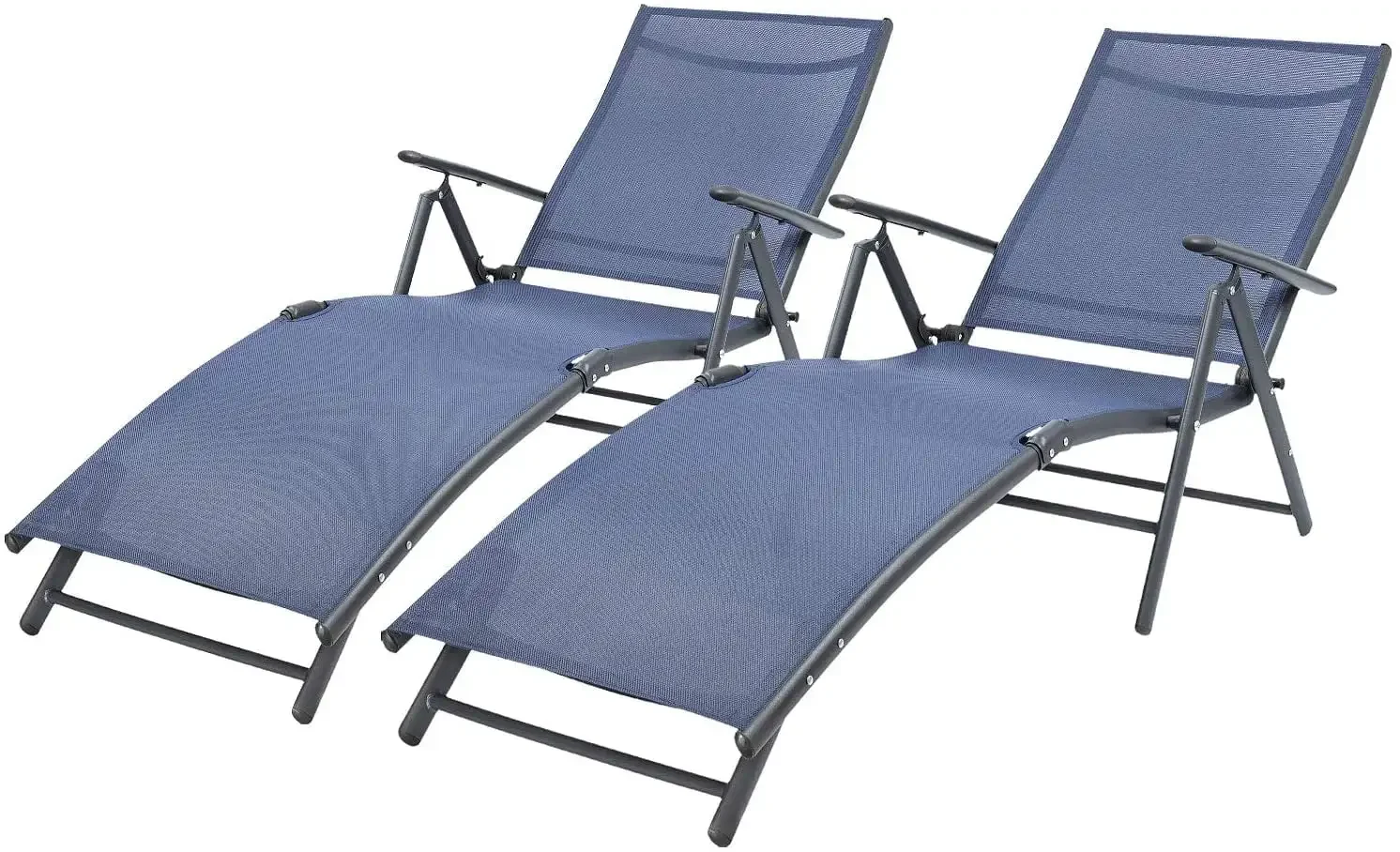 Patio Lounge Chair Outdoor Adjustable Chaise Lounge Folding Recliners Set of 2 for Beach, Pool and Yard, Blue/Beige/Grey