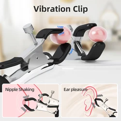 Vibratore a clip per seno SM, due clip per il seno + vibratore a una lingua, potente funzione di vibrazione, BDSM da donna impermeabile, marchio Moonuo