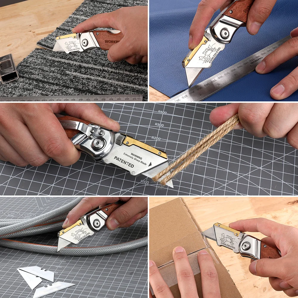 WORKPRO Folding Pipe Cutter Pocket Wood Handle Knife With 10/20PCS Blades_desvips.com