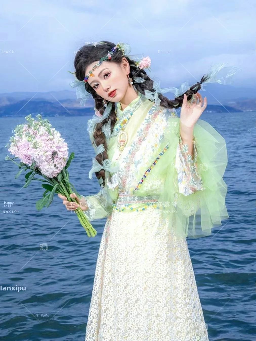 

Yunnan Dali Summer Improved Lace National Costume Set Ethnic Style Photography Clothing Traditional Chinese Tang Suit