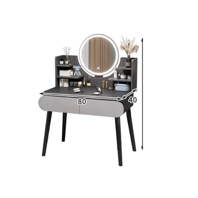 Essentials Luxury Black Dressing Table Mirror Make Up Vanity Storage Dressing Table Lights Wood