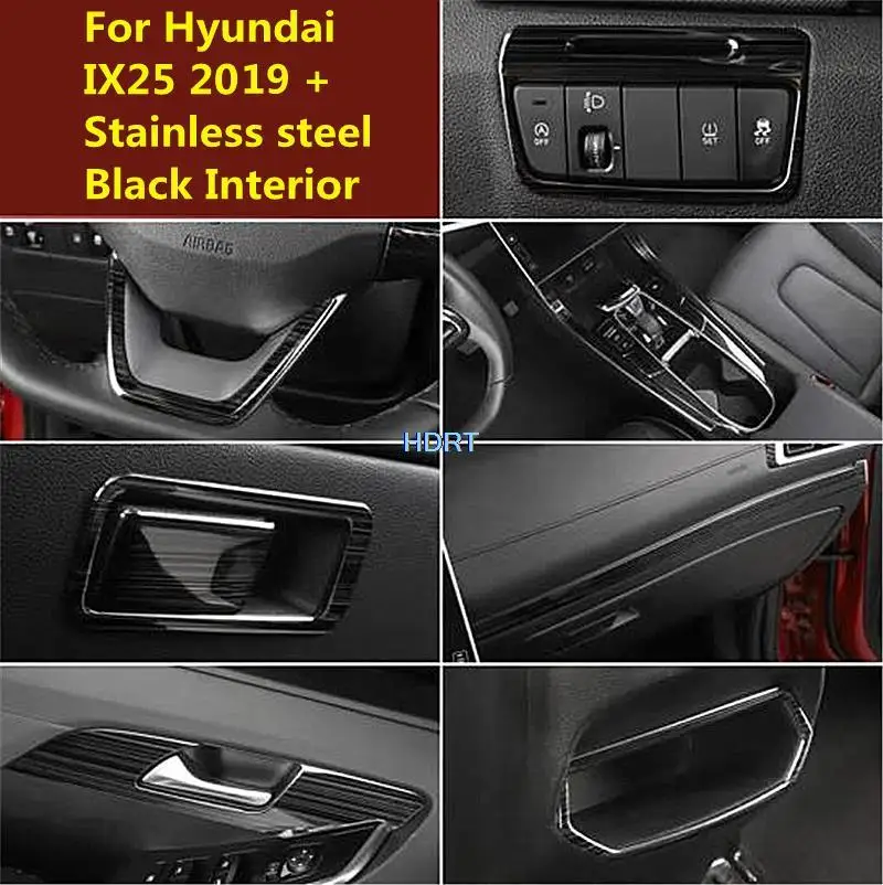 For Hyundai IX25 Creta (Venue) 2019 + Stainless steel Black Interior Door Handle Cup Holder Trims Cover Accessories Car Styling