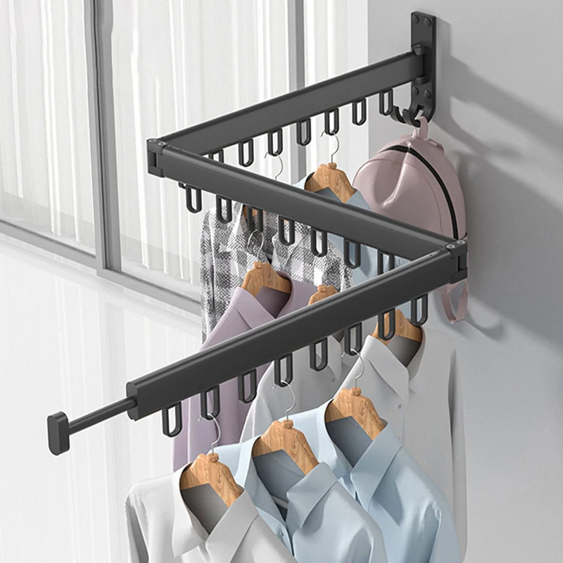 Indoor Invisible Clothes Drying Rack  Wall Hanging  Folding Clothes Drying Rod  Telescopic Storage Rod  360 ° Rotating