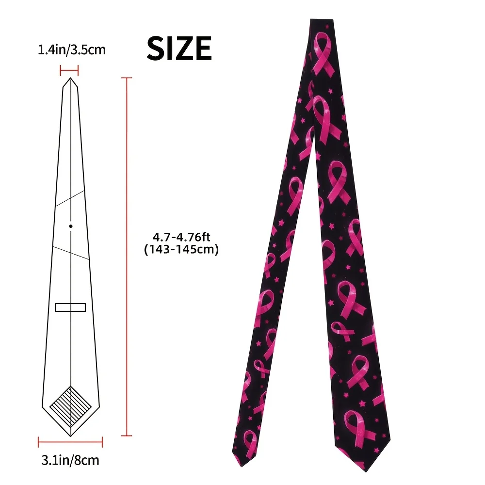 This Is a 2D Flat-Printed Necktie Featuring a Breast Cancer Awareness Ribbon Design Perfect for Office Commutes