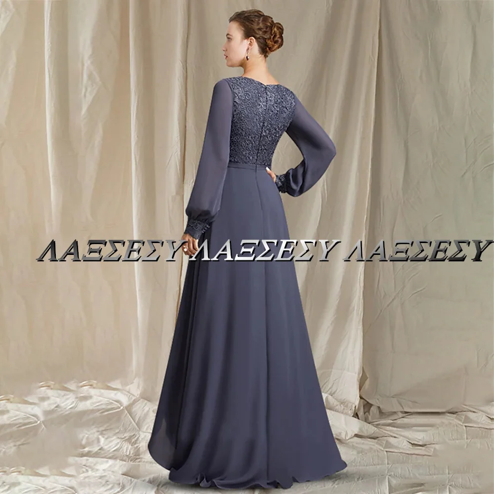 Laxsesu A-Line Wedding Guest Dress V Neck Zipper Back Sweep Train 2022 Elegant Long Sleeves Mother Of The Bride Dresses