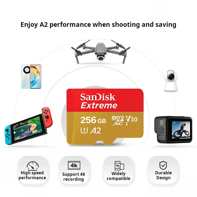 

SanDisk 256GB TF (MicroSD) Memory Card, 4K Gold Card (A2 V30 U3), for Dash Cams, Action Cameras and Drones, Read Speed 190MB/s