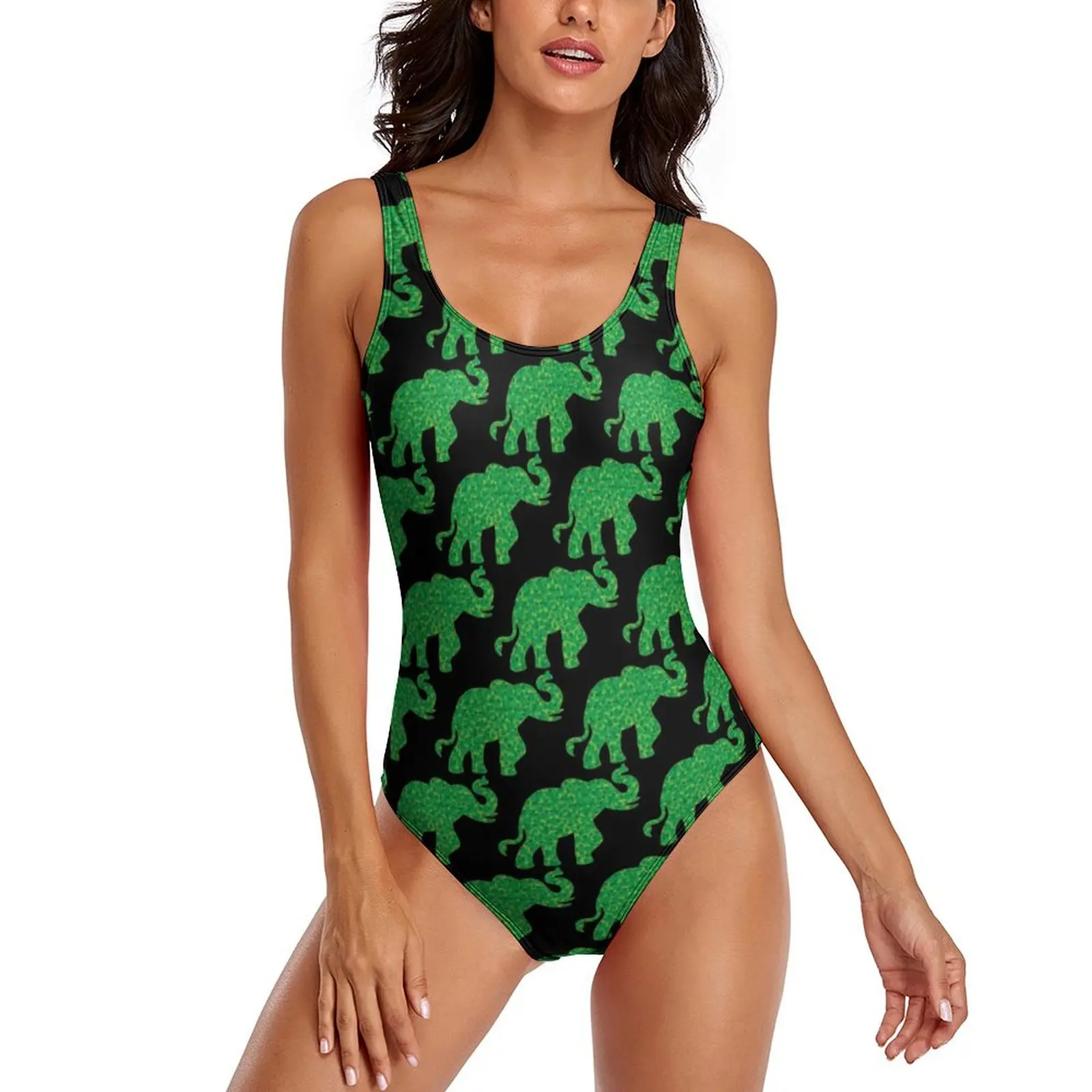 

Elephant Print Swimsuit Luck Shamrocks One Piece Swimwear Push Up Stylish Bathing Suits Sexy Vacation Bath Design Beach Wear